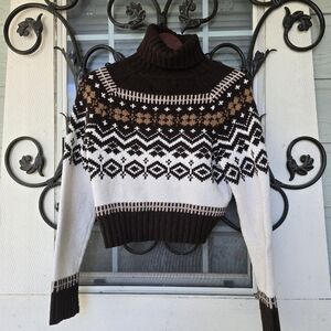 American Eagle Vintage Y2K Fair Isle Cropped Turtleneck Sweater XS